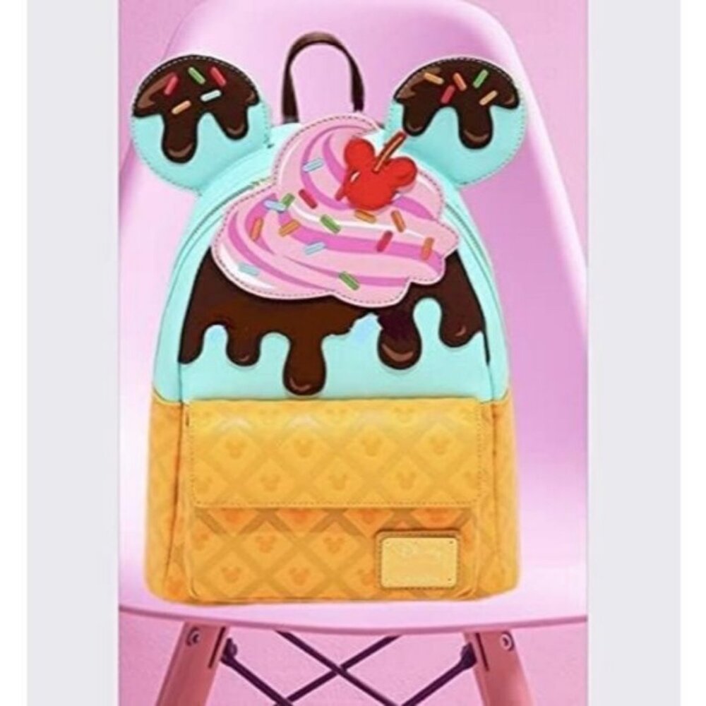 🆕Loungefly Women Disney Mickey and Minnie Mouse Sweets Ice Cream Mini Backpack - Picture 5 of 10